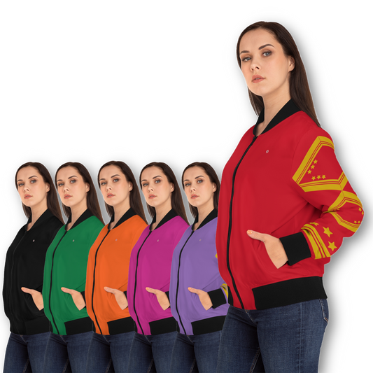  Just Being You, Your Way!-Activewear for Divas | Stand out from the crowd in this classic, versatile bomber jacket.-Custom Bomber Jacket - AOP - REBEL P0P1